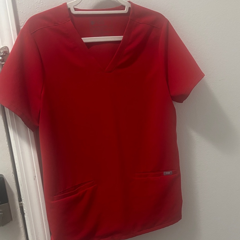 Red V-Neck Scrub Top